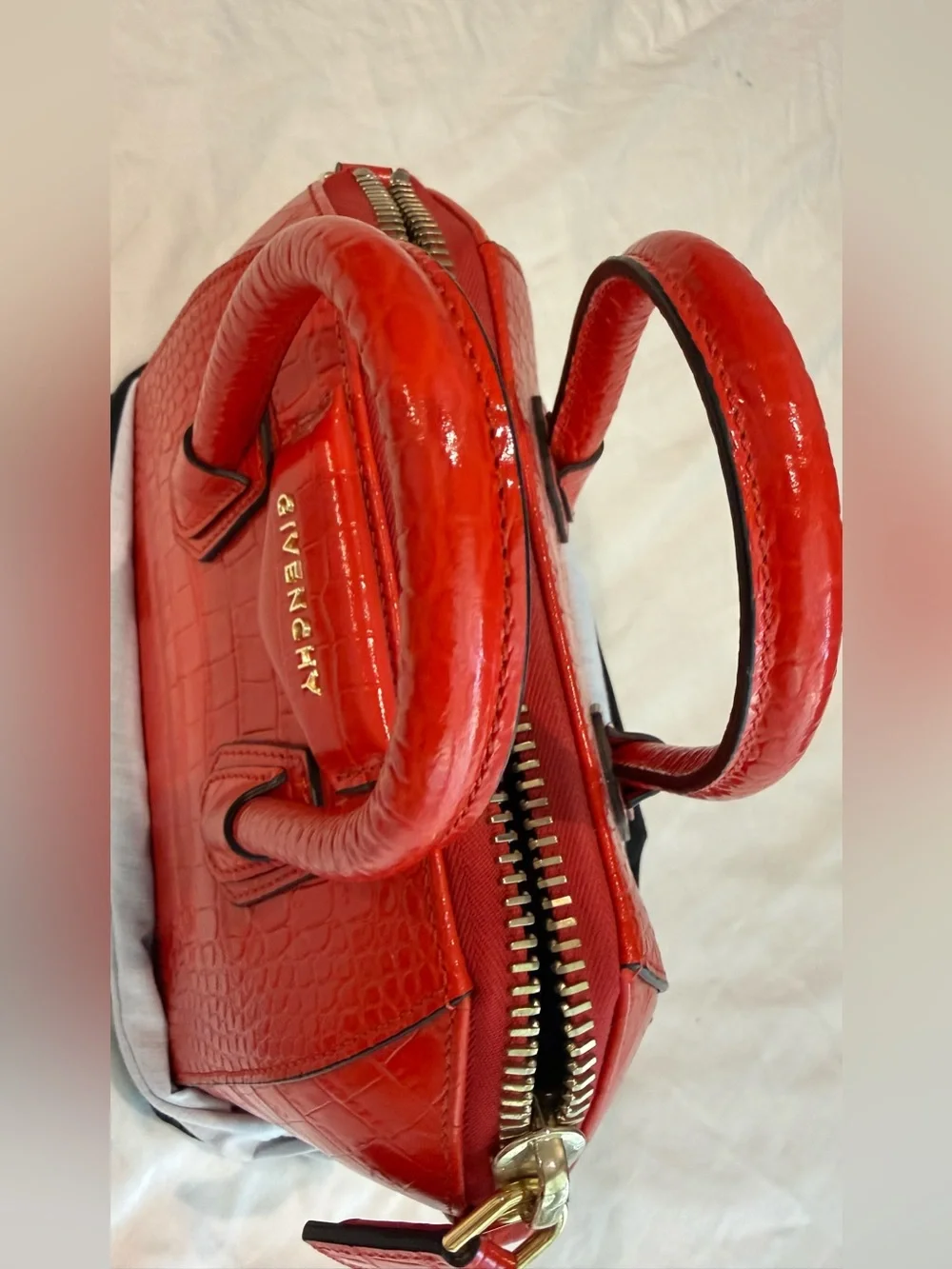 Givenchy Red Orange Croc-Embossed Antigona Mini Satchel